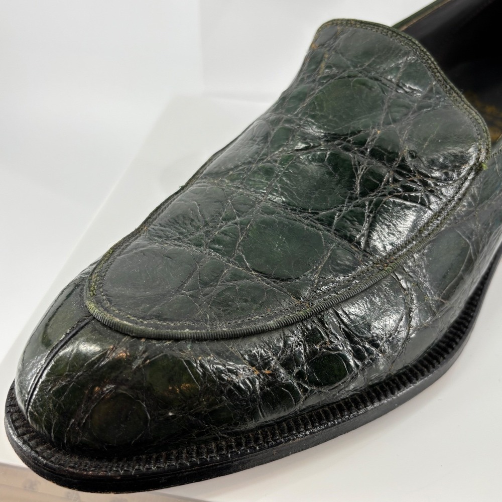 Vintage FootJoy Genuine Alligator Crocodile Loafer Green Exotic Leather Men 10.5 - Picture 4 of 16